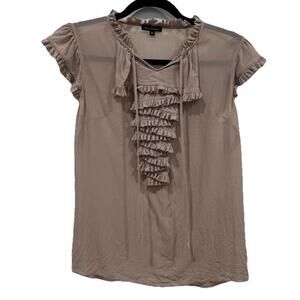 Women’s Tara Jarmon Blouse Tank Beige Pink Size 38 Ruffles